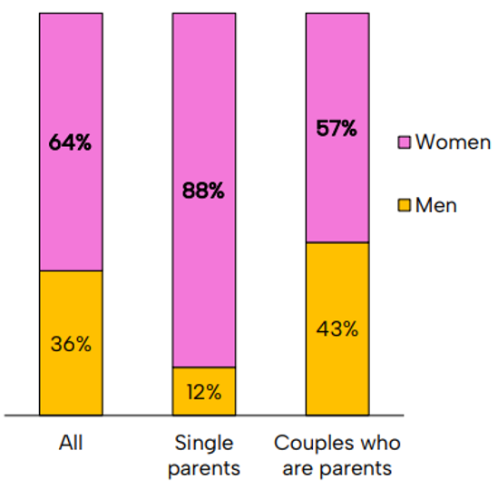 graph shows that 88% of single parents among our clients are women