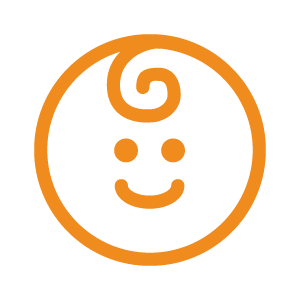 An orange icon of a smiling baby